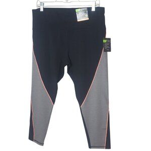 Xersion Womens XL Leggings MOVE High Rise 7/8 Ankle Black/Grey W/ Coral Accents